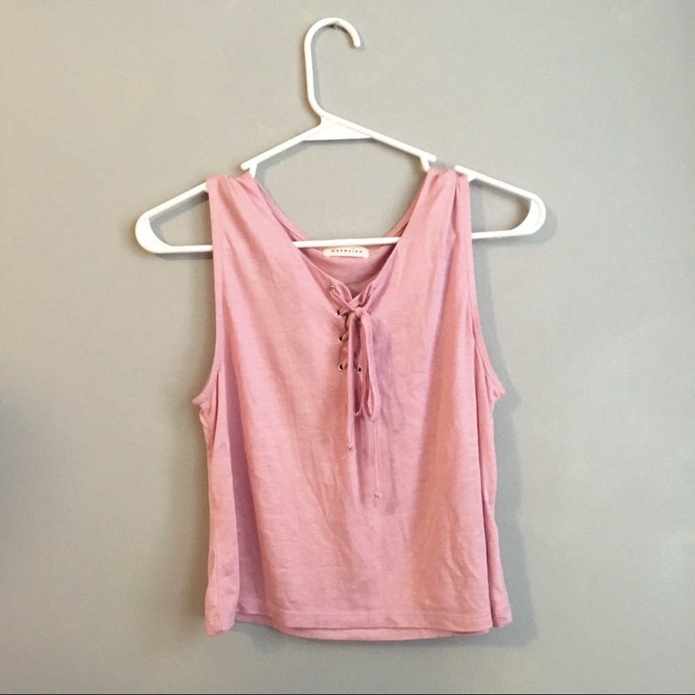 Pink lace up crop top